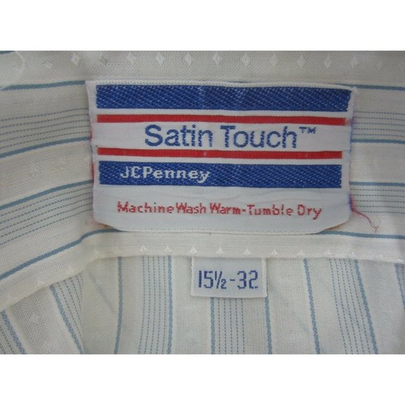 JCPenney Satin Touch vintage 70s Men Dress Shirt long sleeve 15.5-32 blue stripe - Picture 11 of 11